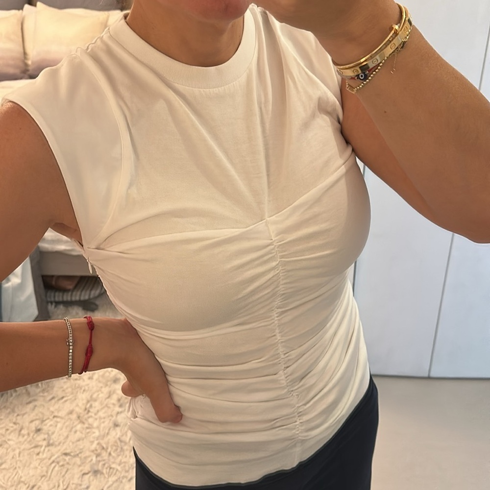 GANNI White Ruched Top Ladies L
